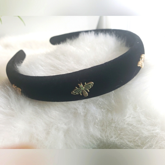 Black and Gold Headband  with Metallic Bees - Picture 3 of 4